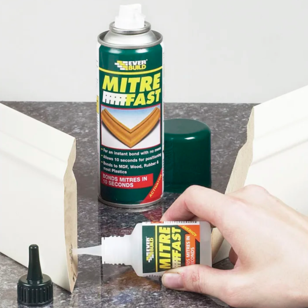 How to use Everbuilds Mitre Fast Bonding Kit - a two-part instant adhesive system for fine joinery bonding.
