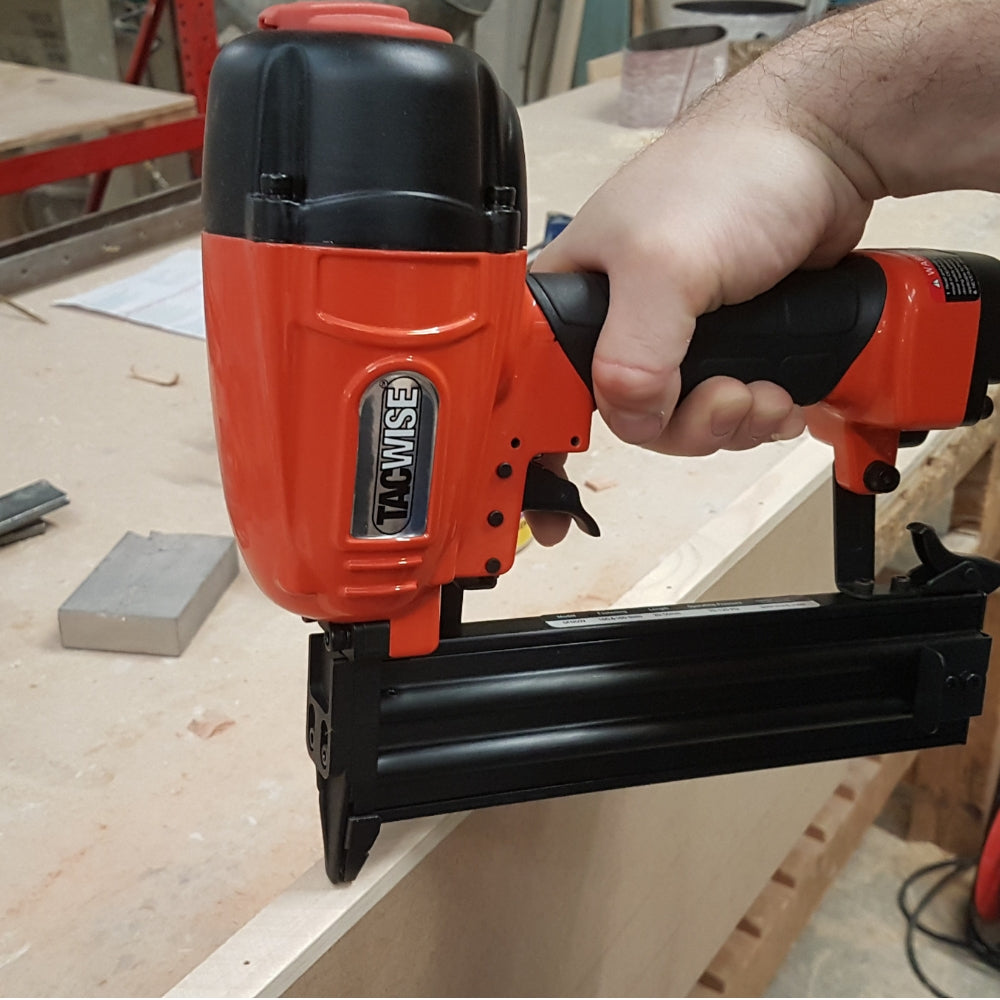 DFN50V Tacwise 16 Gauge Finish Nailer 20-50mm close up in work shop