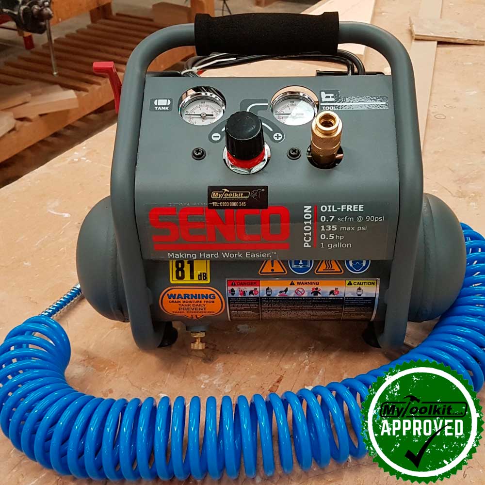 Senco 3.8 Litre Oil Free Compressor on workbench