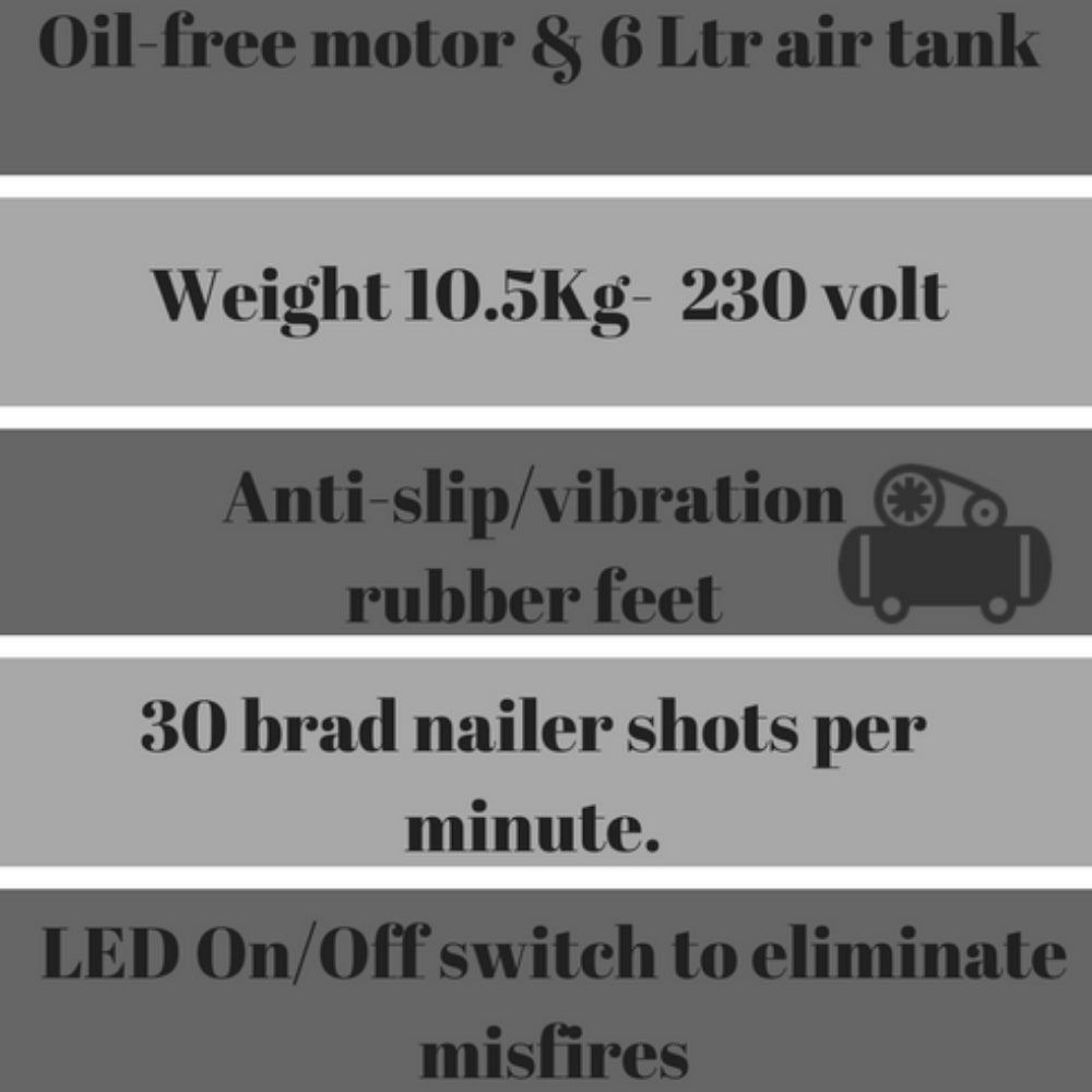 Specification for the Senco 3.8 Litre Oil Free Compressor
