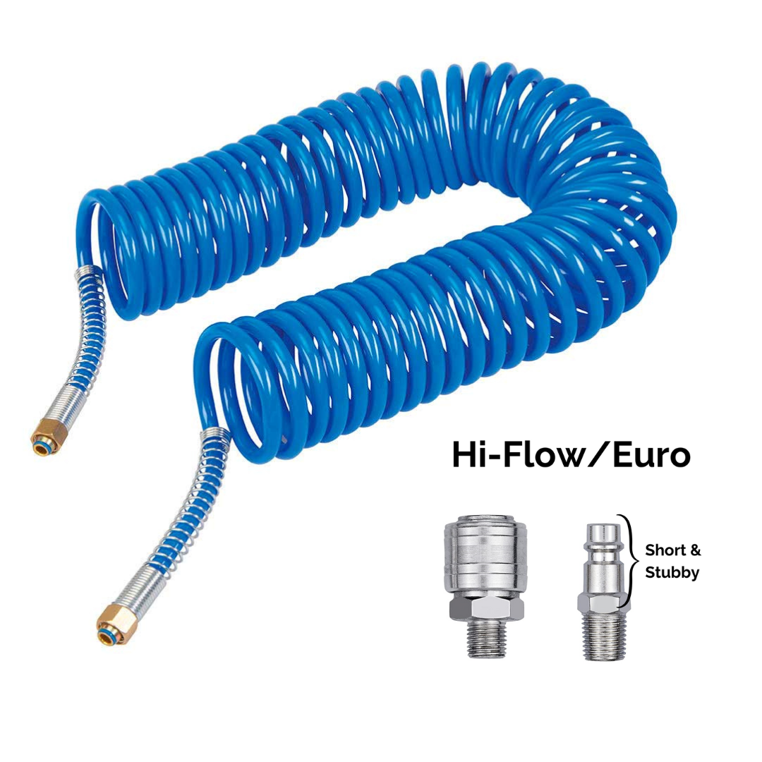 10 Metre Coiled Compressor Airline with Hi-Flow Euro Coupling Fittings at mytoolkit