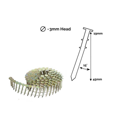 Coiled Roofing Clout Nails Collated on a 15deg angle