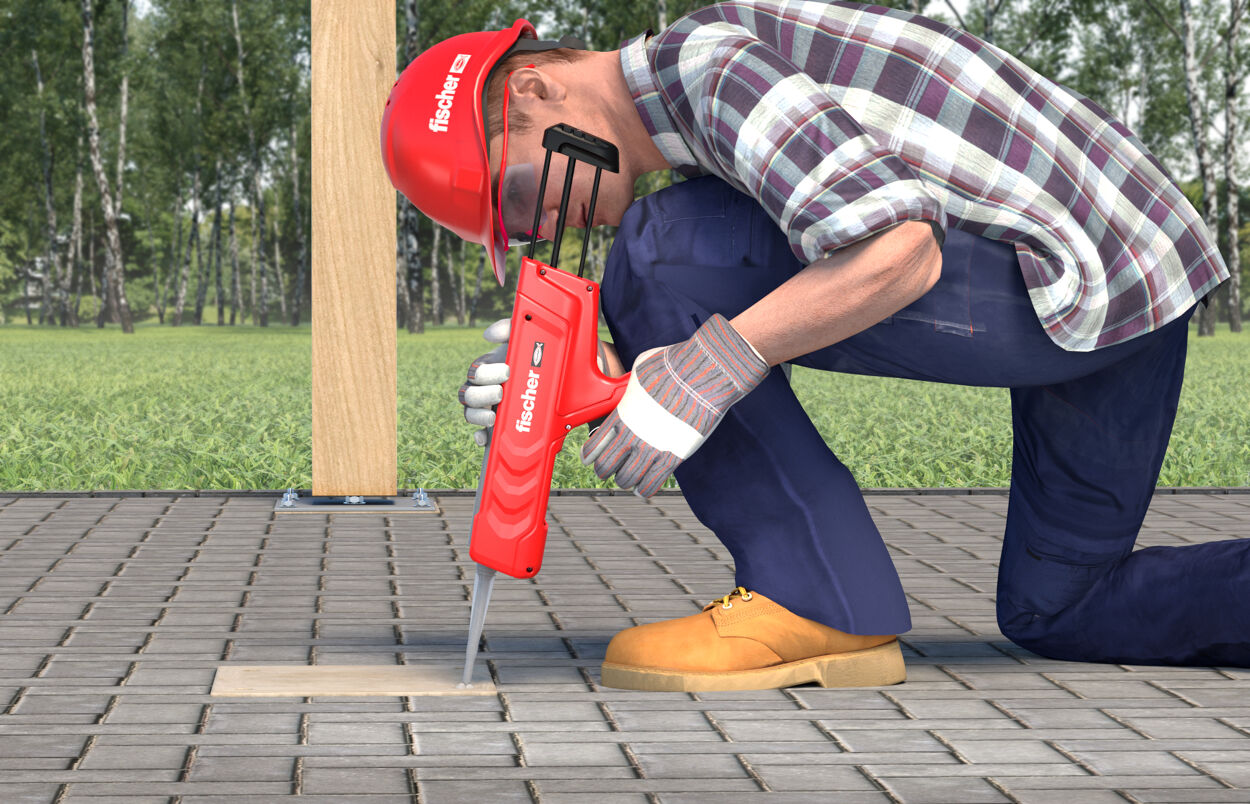 FISDM-gun Fischer DM S Pro Injection Mortar Applicator - Applied to brick paving