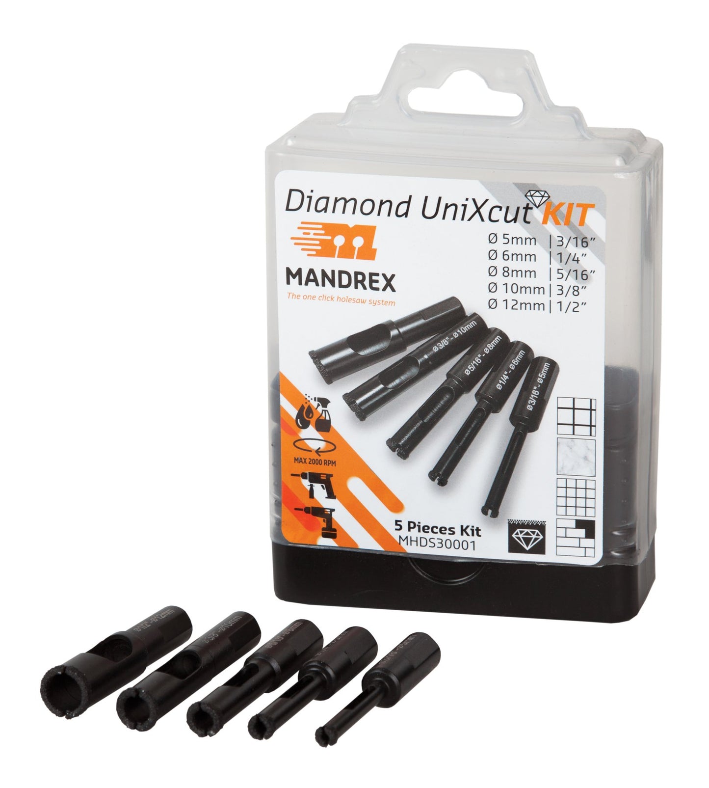 Mandrex UniXcut Diamond Drill Kit 5 Piece