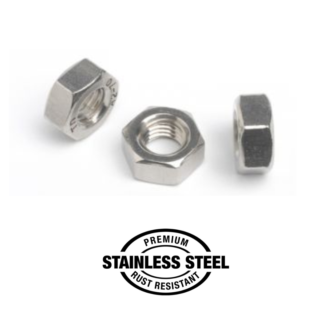 Stainless Steel Hexagon Full Nuts M10, M12, M8